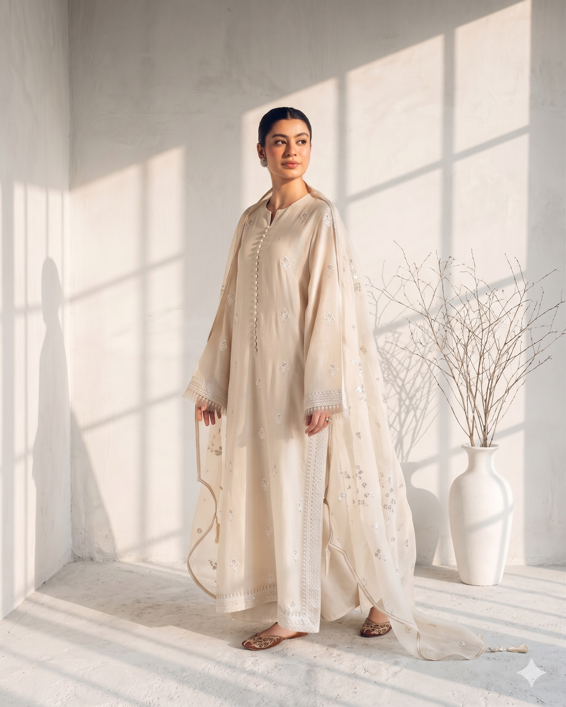 White-Noor – 3 Piece Suit (Lawn + Chiffion Duptta)