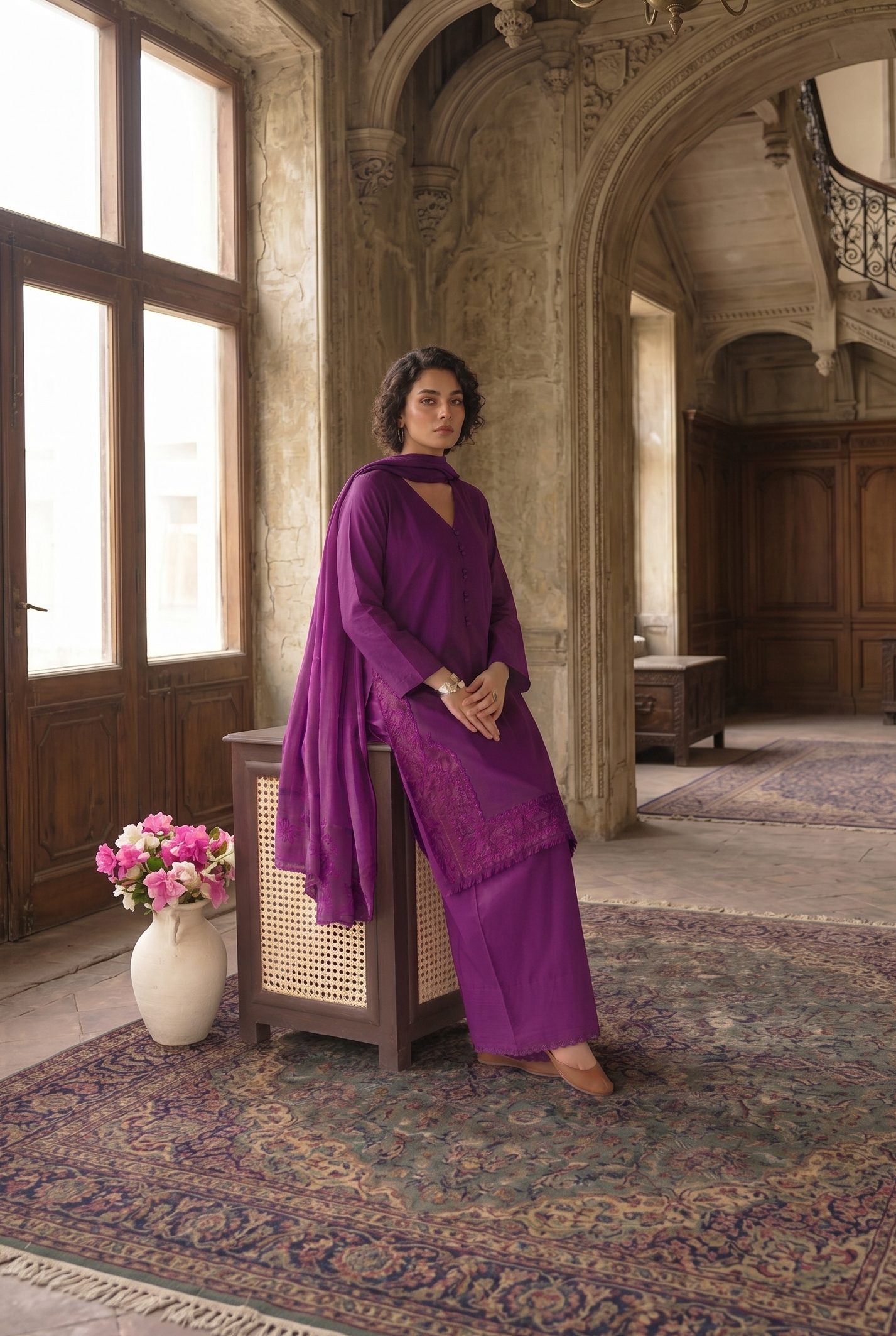 Purplish – 3 Piece Suit (Lawn + Chiffion Duptta)